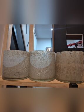 Set of 3 Bouclair 12 X 12 Frosted Glass Candle Holders / Votives – Neutral Mod